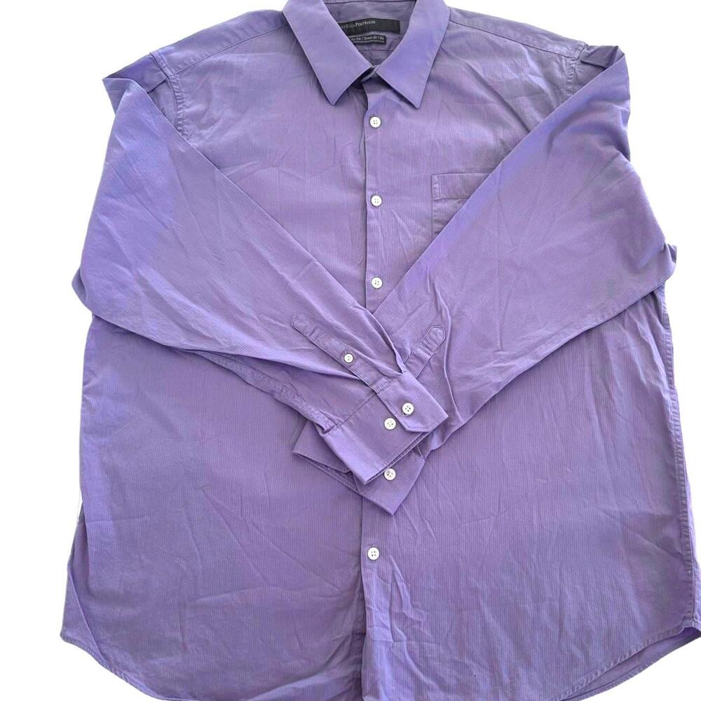 Perry Ellis Portfolio Men's 100% Cotton Lavender City Fit Button-Up Shirt - XL